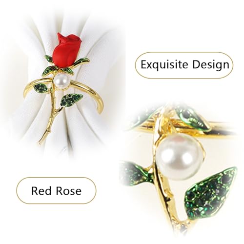 Hdtyyln Napkin Rings, Rose Napkin Ring Set of 6, Holiday Napkin Rings for Table Cloths for Decor, Romantic Flower Napkin Holder for Wedding Valentine Festival Banquet Dining Table - Image 3