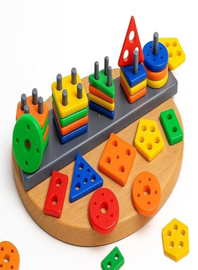 ZENITY Shape Sorting Educational Toy for Toddlers 2-5 Years - Montessori Learning Toy with Five Colors Five Shapes Stacking Peg Board Preschool Educational Puzzle Game - Image 1
