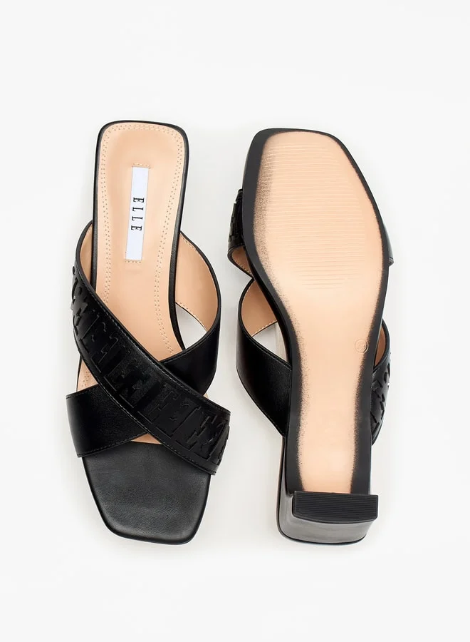 ELLE Women's Cross Strap Slip-On Sandals with Block Heels