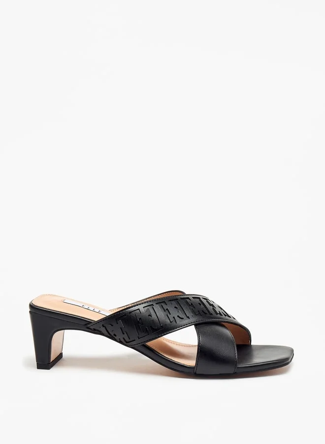 ELLE Women's Cross Strap Slip-On Sandals with Block Heels