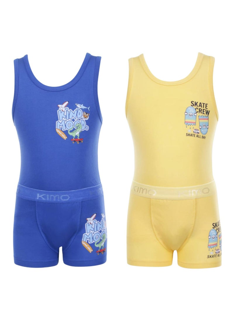 كيمو مجموعة من قطعتين من قميص داخلي وبوكسر للأولاد، ملابس داخلية قطنية - Image 1