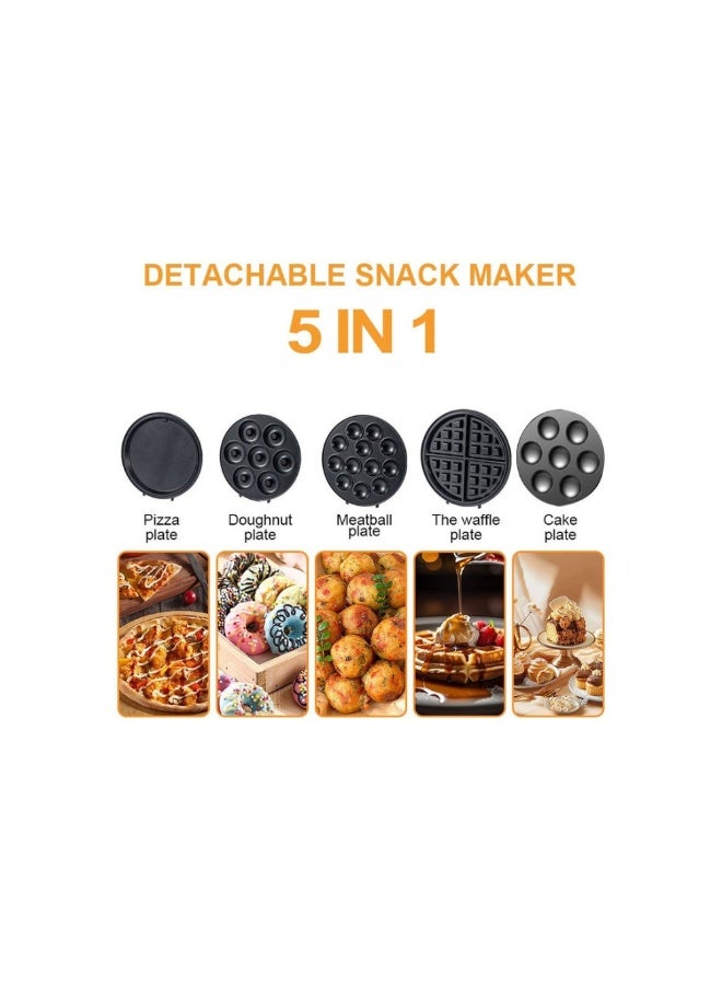 sokany 5 IN 1 Multi Snacks Maker with Donut-Meatball-Waffle-Cake-Pizza Non Stick Detachable Plates,1000W,SK-08093 - Image 2