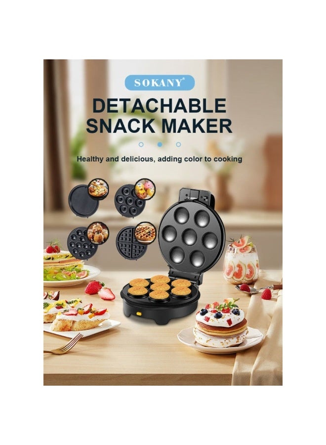 sokany 5 IN 1 Multi Snacks Maker with Donut-Meatball-Waffle-Cake-Pizza Non Stick Detachable Plates,1000W,SK-08093 - Image 4
