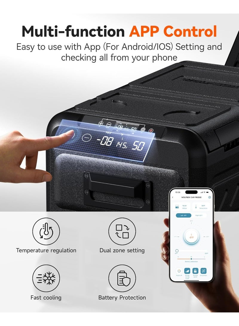 وولف بوكس ثلاجة سيارة وولف بوكس ​​ثنائية المنطقة، سعة 35 لترًا - مجمد ومبرد محمولان بجهد 12 فولت مع تحكم رقمي | للسيارة، والتخييم، والسفر، والاستخدام المنزلي (من -8 إلى 68 درجة فهرنهايت) - Image 4