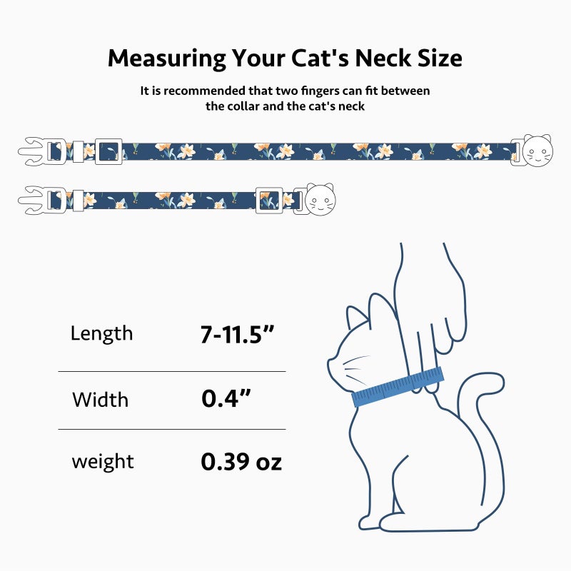 FYEQYAOU 2 Pack Cotton Breakaway Cat Collar White and Blue Flowers Pendant Cute Kitten Cat Collar with Bell - Image 3