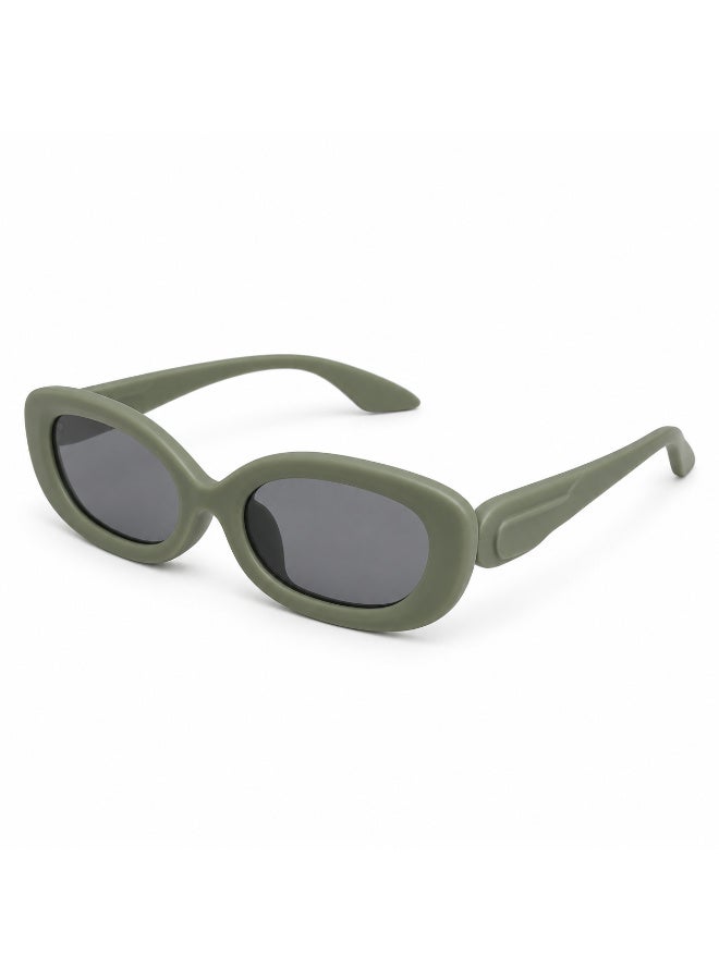 Oval Sunglasses Muted Olive Green Khaki Chunky Full-Rim Dark Smoke Grey Lenses - Image 1