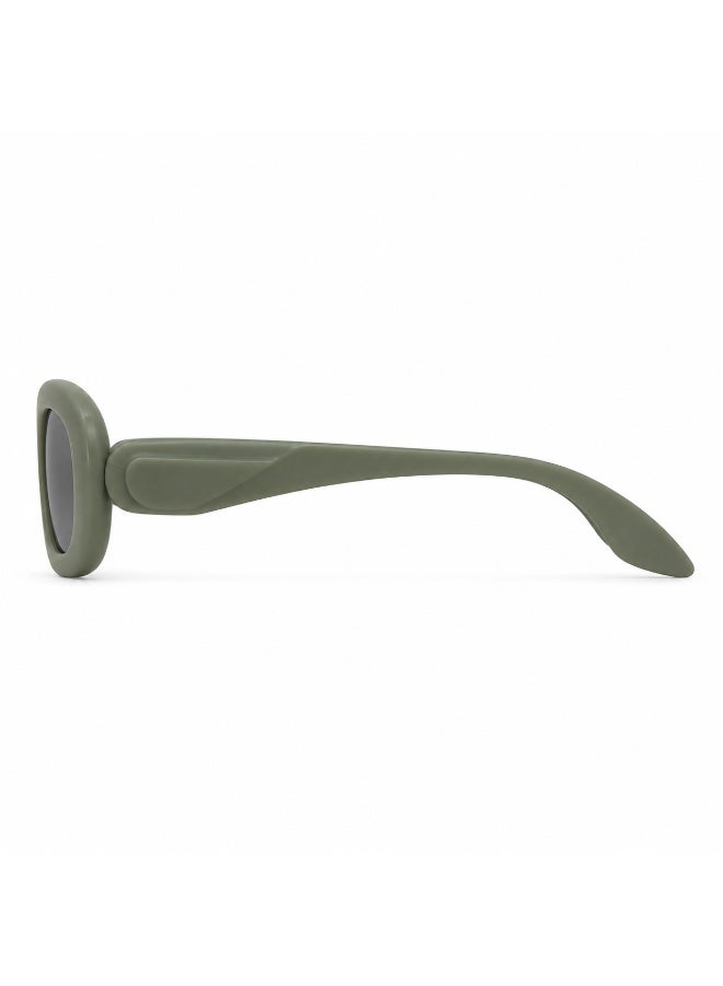Oval Sunglasses Muted Olive Green Khaki Chunky Full-Rim Dark Smoke Grey Lenses - Image 2