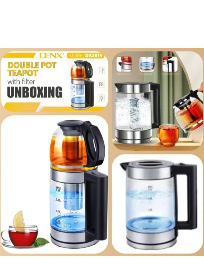 Denx 2-In-1 Glass Kettle And Turkish Tea Maker, 1.8-Liter Capacity + 1-Liter Glass Teapot, 1500 Watts Dx2015 - Image 5