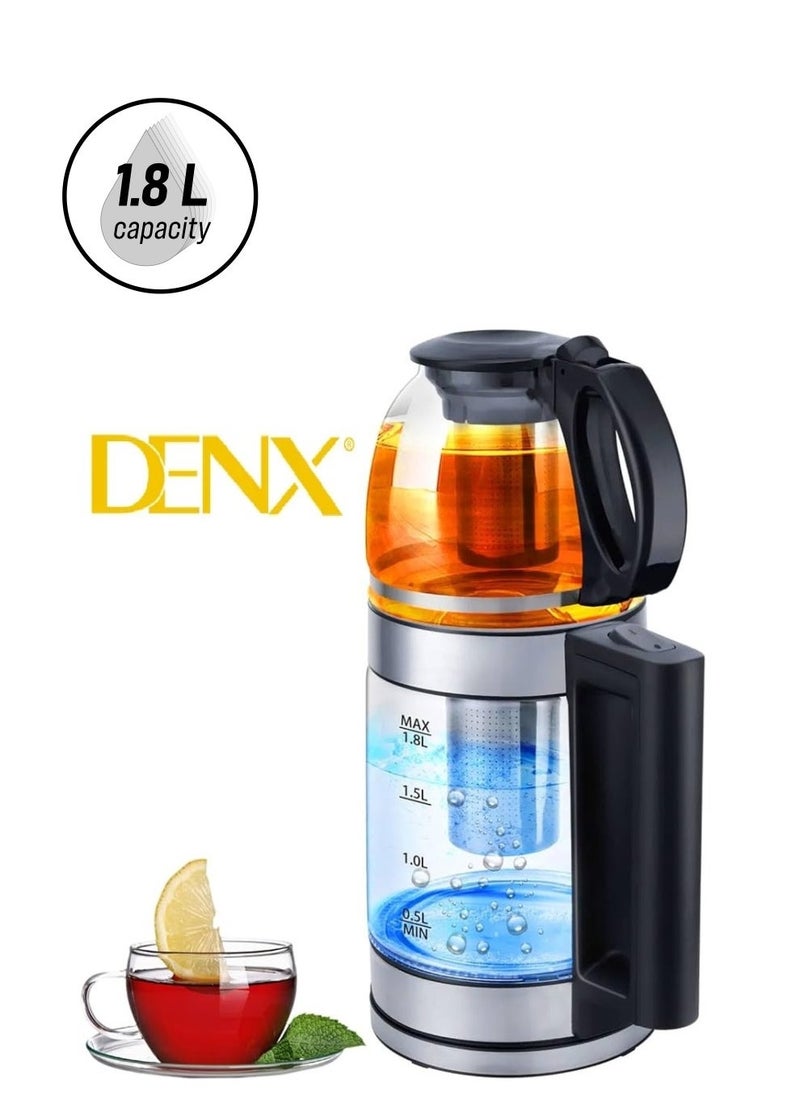 Denx 2-In-1 Glass Kettle And Turkish Tea Maker, 1.8-Liter Capacity + 1-Liter Glass Teapot, 1500 Watts Dx2015 - Image 1