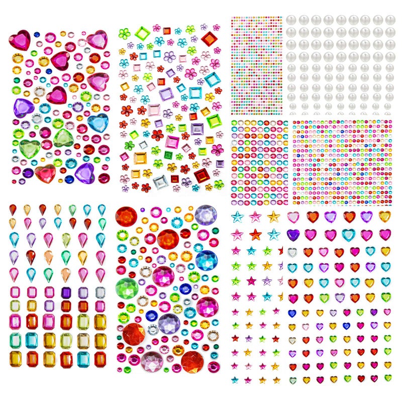 2774PCS Gem Stickers Self Adhesive Gems for Crafts Acrylic Bling Heart Sticker Jewel Stickers Crafts self Adhesive Assorted Shapes Jewels Rhinestones Sticker Craft Supplies for Kids