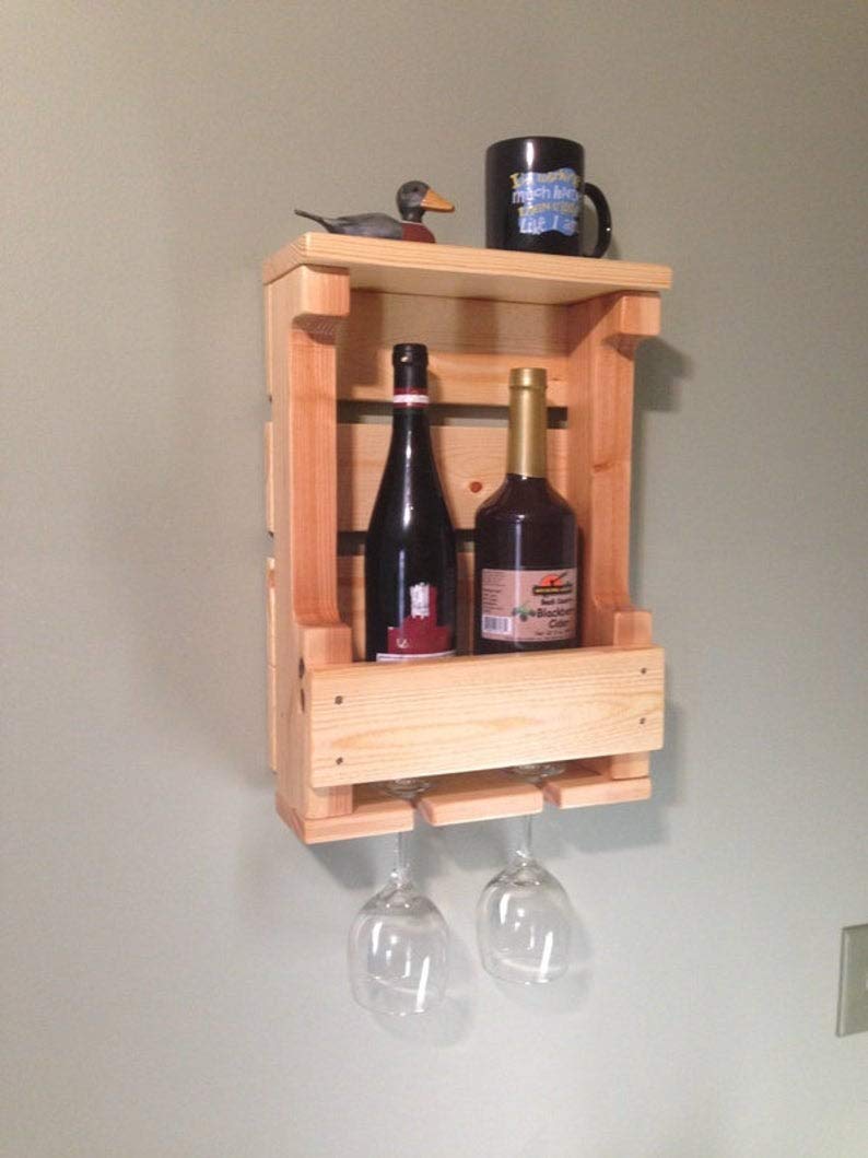 VM DECOR Vm decor Solid sheesham Wood Pallet Wine Rack Wall Mounted Wine Rack Wooden Wine Rack 2 Bottle2glass HoldNatural Polish Light Brown - Image 1