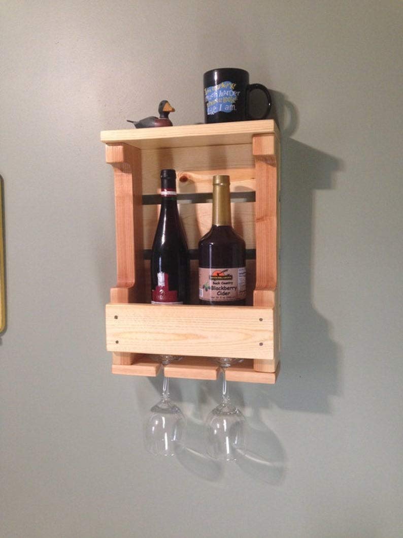 VM DECOR Vm decor Solid sheesham Wood Pallet Wine Rack Wall Mounted Wine Rack Wooden Wine Rack 2 Bottle2glass HoldNatural Polish Light Brown - Image 2