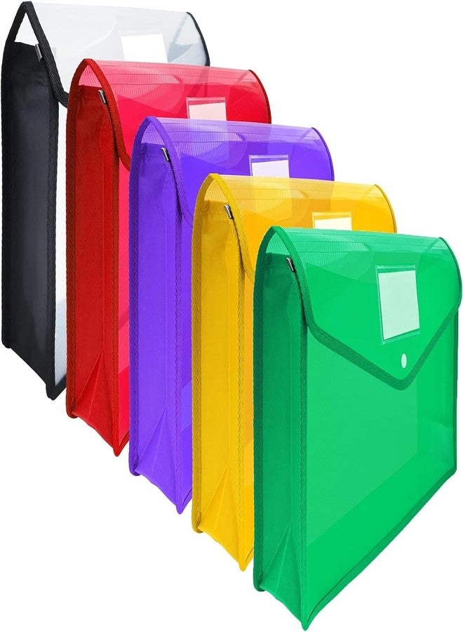 ANG A4 Plastic File Folder Poly Envelope Expanding File Wallet Document Organizer with Snap Closure & Label Pocket Clear Coloured Waterproof Accordion File Pouch for Office Home Storage Set of -5 - Image 1