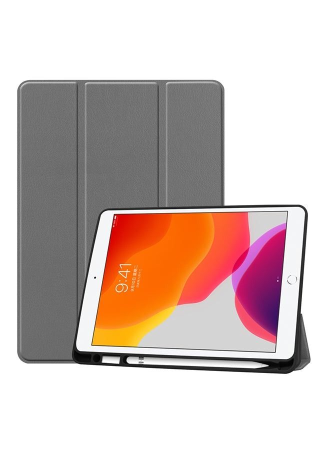 Custer texture horizontal flip smart TPU leather case with sleep/Wake-up function/three-folding holder and pen slot For Apple iPad 10.2 Grey - Image 2