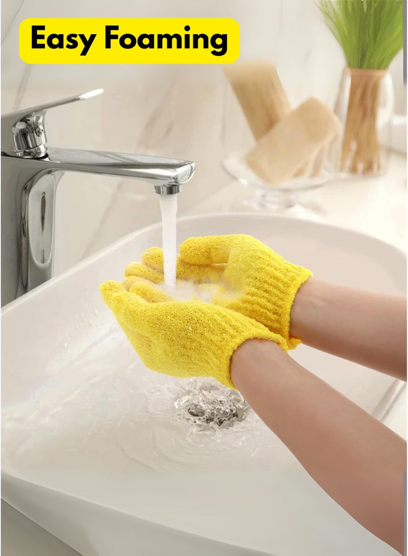 2pcs Exfoliating Gloves, Double Sided Bath Gloves, Skin Exfoliator for Body, Spa Massage Dead Skin Cell Remover, Shower Accessories for Women and Men | Yellow - Image 4