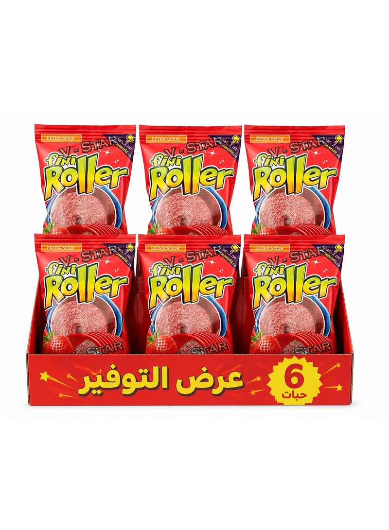 فيني رولر حلوى الفراولة الحامضة المحشوة بالكريمة – 20 جم | عبوة 6 قطع | حلوى مطاطية - Image 1