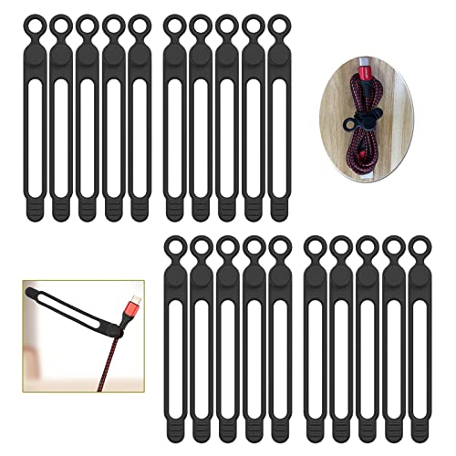 UMUST [20Park]UMUST Silicone Cable Ties, Reusable Cable Management Organizer, Cord Tie,Multipurpose Elastic Cord Organizer for Bundling and Fastening Cable Cords Wires(black) - Image 1