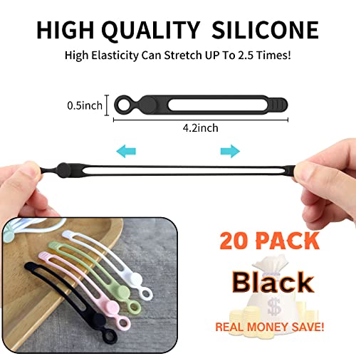 UMUST [20Park]UMUST Silicone Cable Ties, Reusable Cable Management Organizer, Cord Tie,Multipurpose Elastic Cord Organizer for Bundling and Fastening Cable Cords Wires(black) - Image 3