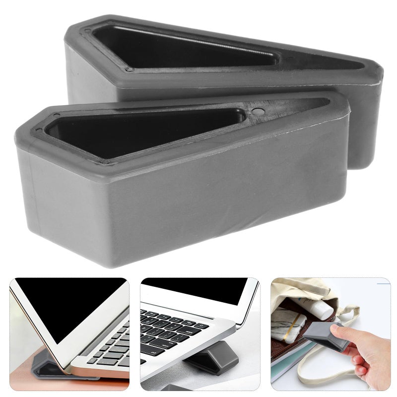 Adjustable Laptop Cooling Stand With Anti Skid Base 2 Pcs Gray Riser Desk Mount Holder - Image 5