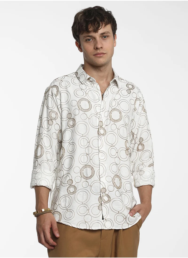 Campus Sutra Men's Khaki Beige Circular-Lined Shirt