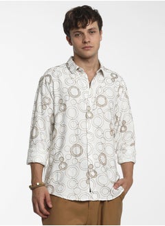 Campus Sutra Men's Khaki Beige Circular-Lined Shirt  - Image 2