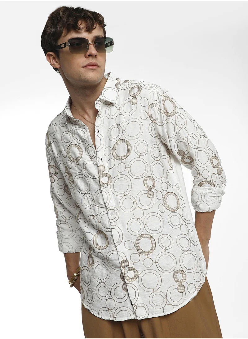 Campus Sutra Men's Khaki Beige Circular-Lined Shirt