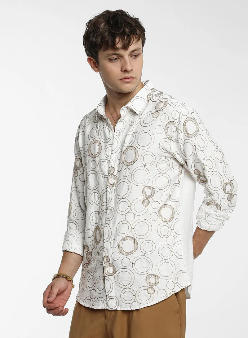 كامبوس سوترا Men's Khaki Beige Circular-Lined Shirt