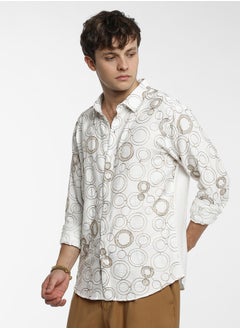 Campus Sutra Men's Khaki Beige Circular-Lined Shirt  - Image 3