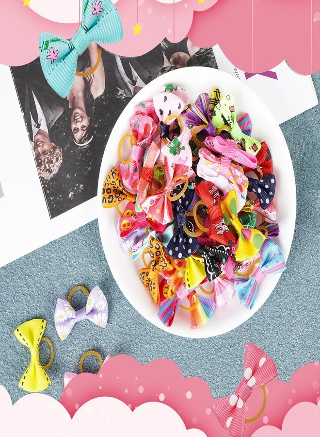 Chenkou Craft 50pcs/25pairs Puppy Yorkie Dog Hair Bows with Rubber Band Pet Grooming Products Mix Colors Varies Patterns Pet Hair Bows Dog Accessories - Image 5