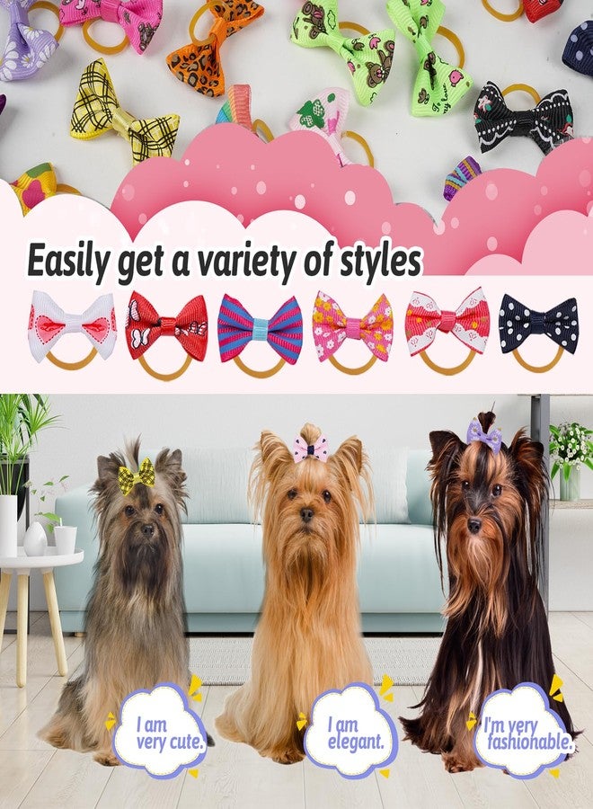 Chenkou Craft 50pcs/25pairs Puppy Yorkie Dog Hair Bows with Rubber Band Pet Grooming Products Mix Colors Varies Patterns Pet Hair Bows Dog Accessories - Image 3