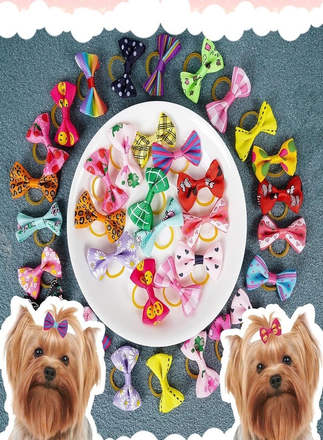 Chenkou Craft 50pcs/25pairs Puppy Yorkie Dog Hair Bows with Rubber Band Pet Grooming Products Mix Colors Varies Patterns Pet Hair Bows Dog Accessories - Image 1