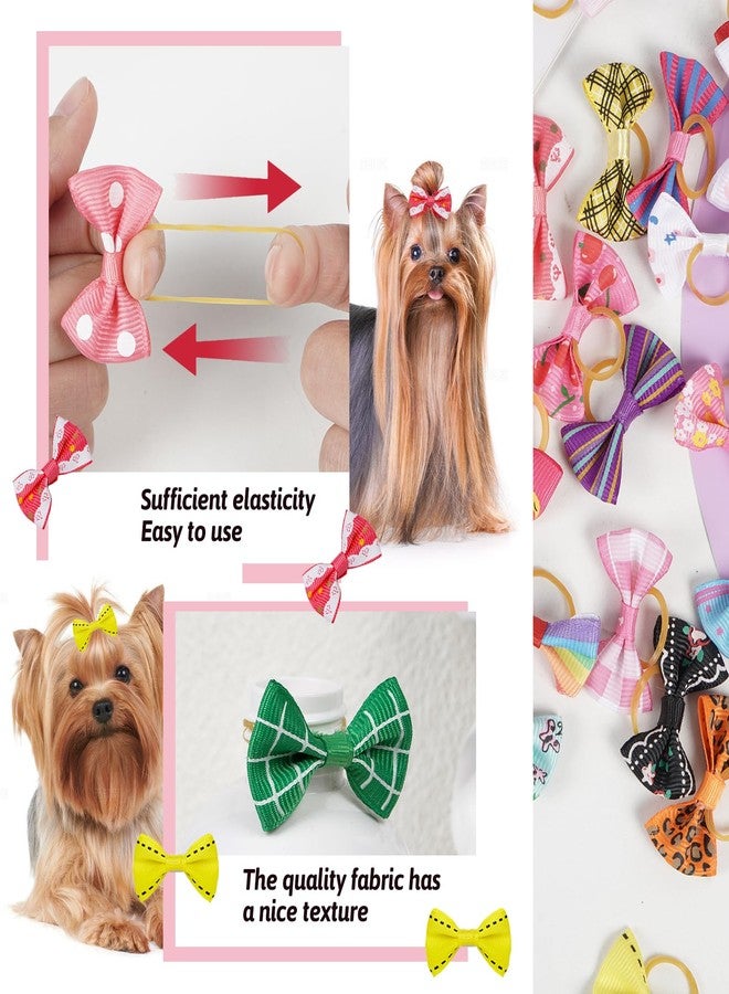 Chenkou Craft 50pcs/25pairs Puppy Yorkie Dog Hair Bows with Rubber Band Pet Grooming Products Mix Colors Varies Patterns Pet Hair Bows Dog Accessories - Image 4