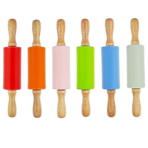 Miokun 6 Pack Small Rolling Pin for Kids, Kids Rolling Pin for Home Kitchen (6 colors) (9 Inch) - Image 1