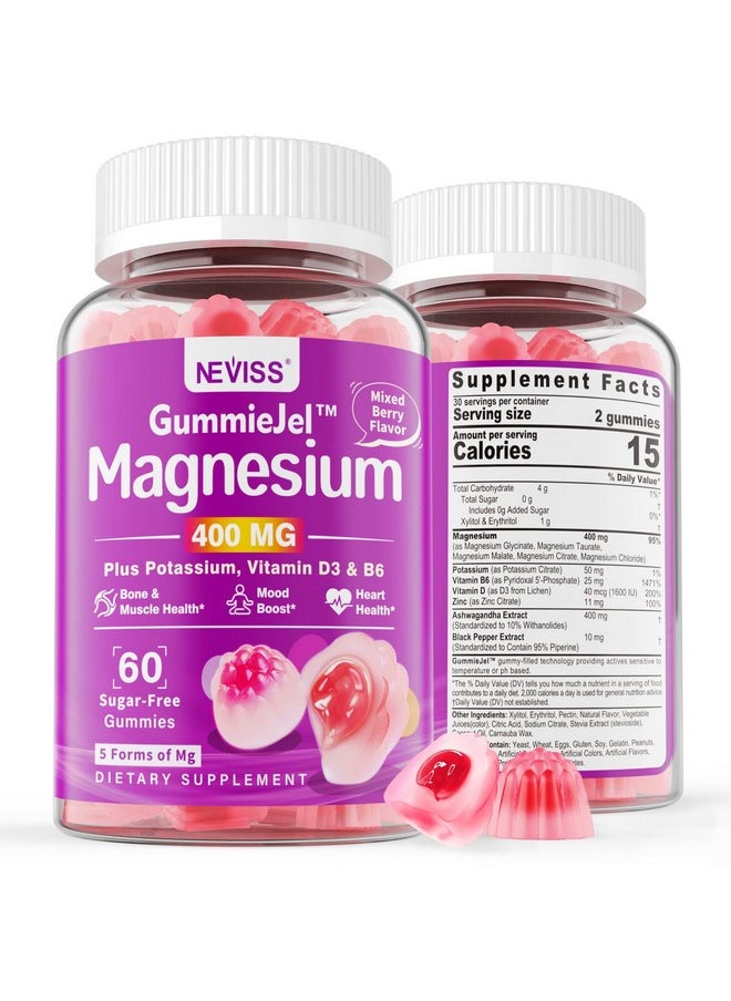 NEVISS - Sugarfree Magnesium Filled Gummies 400Mg Of Magnesium Glycinate Malate Taurate Citrate Chloride Magnesium Potassium Supplement W/Vitamin D3 Zinc & Ashwagandha Supports Mood Energy Muscle 60Cts - Image 1