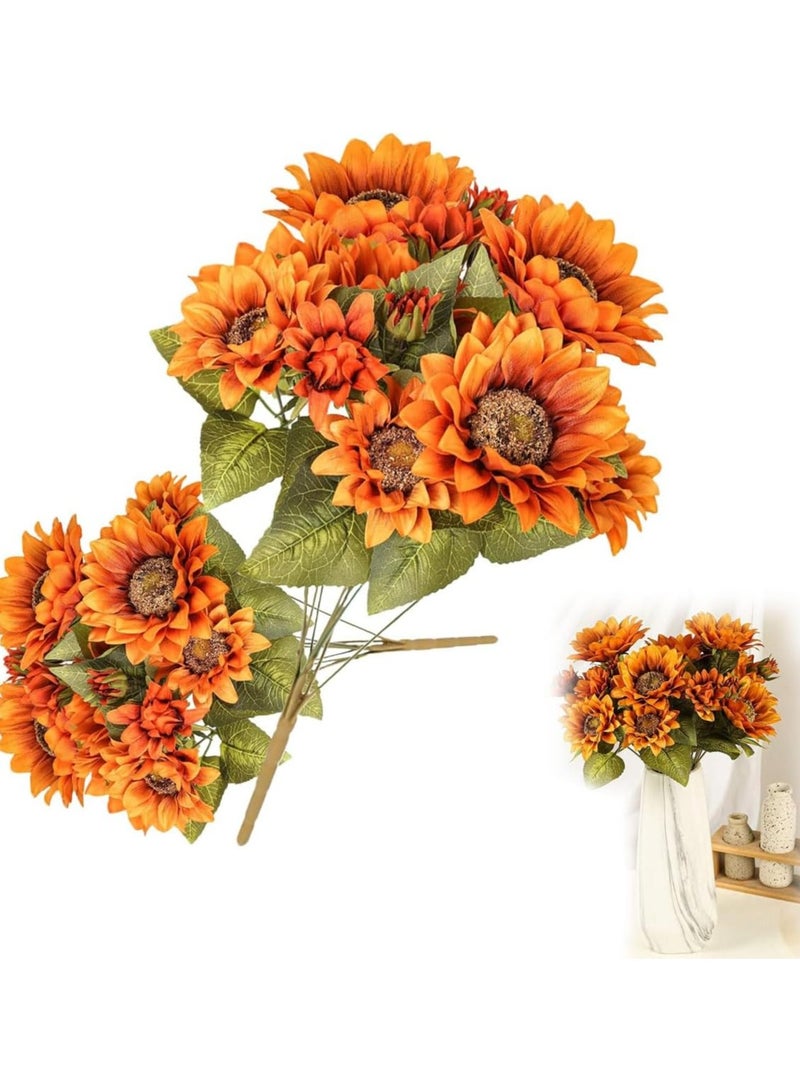 KASTWAVE Sunflowers Artificial Flowers 2 Pack Sunflower Autumn Flower for Decoration, 9 Floral Heads Faux Flowers Bunch for Home Decor - Image 1