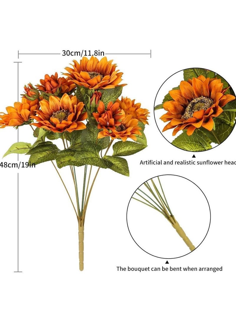 KASTWAVE Sunflowers Artificial Flowers 2 Pack Sunflower Autumn Flower for Decoration, 9 Floral Heads Faux Flowers Bunch for Home Decor - Image 4