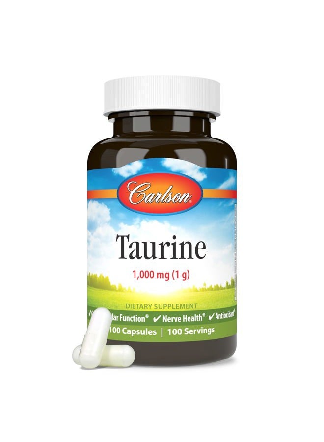 Carlson Taurine, Free-Form Amino Acid, Support, Nerve Health & Muscle Function, 100 Capsules - Image 5