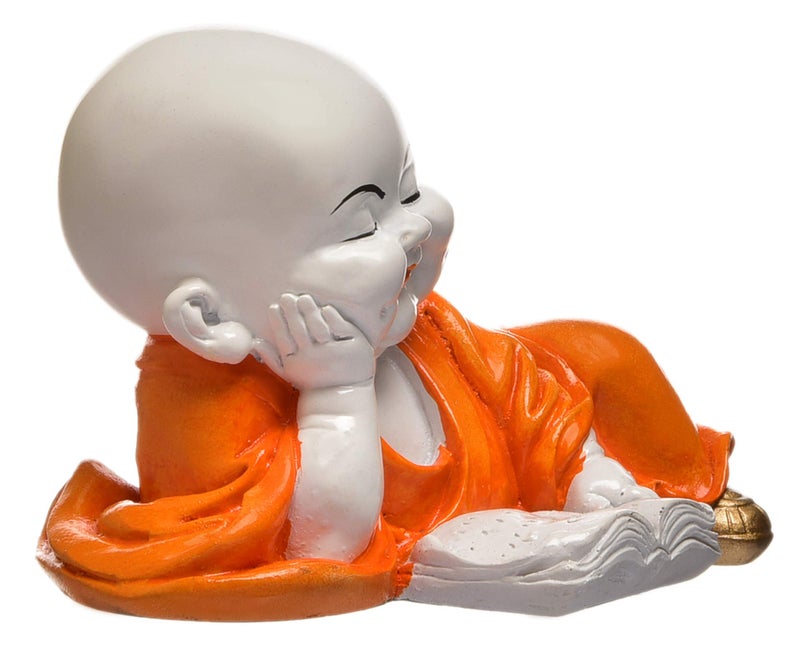 Karigaari India Handcrafted Baby Laughing Buddha Reading Book Figurine Spiritual Resin Showpiece for Home Decor Study Room Office Table Gift Feng Shui Symbol of Wisdom Positivity Peace Enlightenment - Image 3