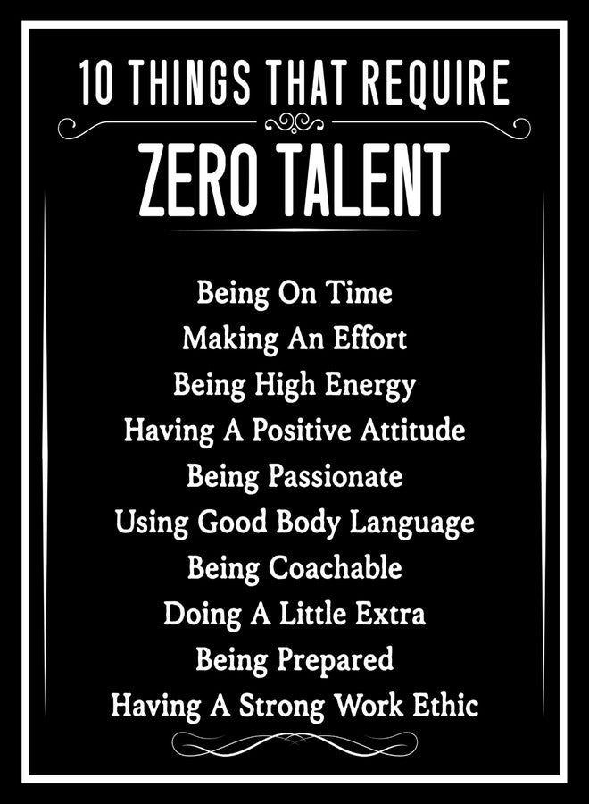 ZUKIY 10 Things That Require Zero Talent - Motivational Wall Art Print - Inspirational Poster for Office Decor, Gym, Classroom or Home - Leadership Quote Wall Decor - Unframed 8x10 Inch