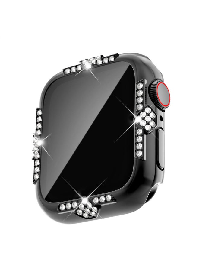 Loquat Applicable To For Apple Watch8 For Apple Watch Protective Case Electroplated Diamond Iwatch8/7/se Generation PC Protective Case-Color:Black-Dimensions:44mm Dial Only  - Image 1