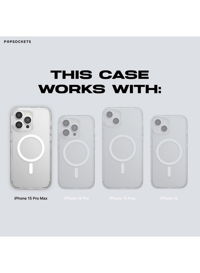 بوب سوكيتس جراب PopSockets لهاتف iPhone 15 Pro Max مع قبضة هاتف دائرية متوافقة مع MagSafe، جراب هاتف لهاتف iPhone 15 Pro Max، متوافق مع الشحن اللاسلكي - شفاف لامع - Image 4