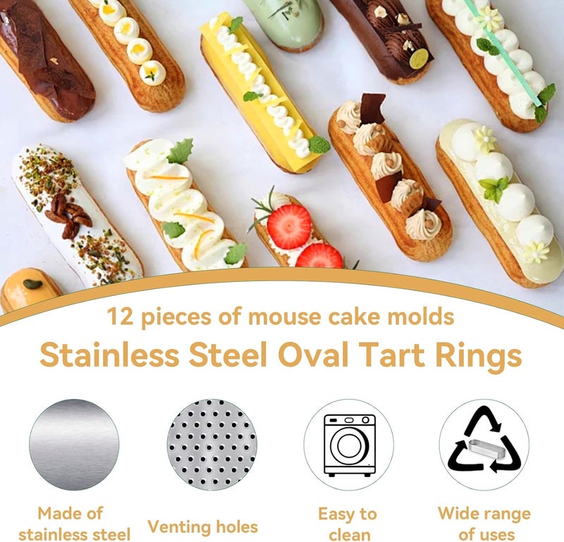 Uncle Jack 12 Pcs Stainless Steel Tart Rings, 5inch Perforated Tart Rings for Baking, Perfect for Small Fruit Crust, French Dessert, Cake (Oval) - Image 3
