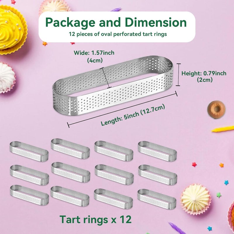 Uncle Jack 12 Pcs Stainless Steel Tart Rings, 5inch Perforated Tart Rings for Baking, Perfect for Small Fruit Crust, French Dessert, Cake (Oval) - Image 5