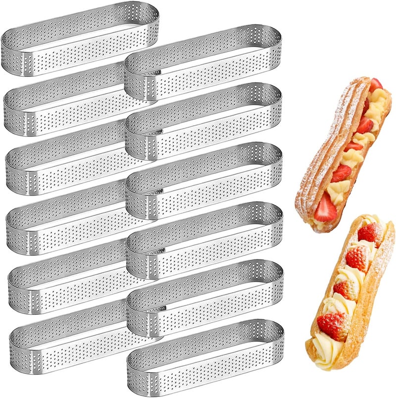 Uncle Jack 12 Pcs Stainless Steel Tart Rings, 5inch Perforated Tart Rings for Baking, Perfect for Small Fruit Crust, French Dessert, Cake (Oval) - Image 1