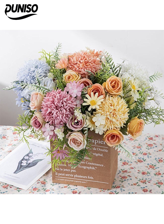 DUNISO زهور صناعية، مزيج من زهور الحرير مع السيقان، زهور مزيفة زخرفية يمكنك صنعها بنفسك، باقة ترتيب زهور مركزية للطاولة، لباقات الزفاف، ترتيب الزهور، مركزيات الطاولة، زينة المنزل - Image 1