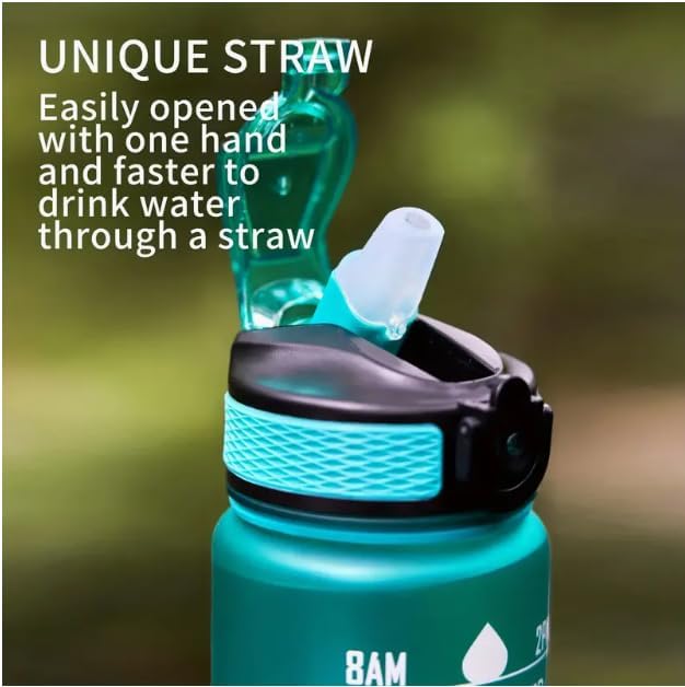 JUGTE Plastic Water Bottles 1 Litre Sipper Bottle For Adults Motivational Water Bottle Sipper With Straw & Time For Gym Office School Home Water Bottle For Kids (Light Green) - Image 4