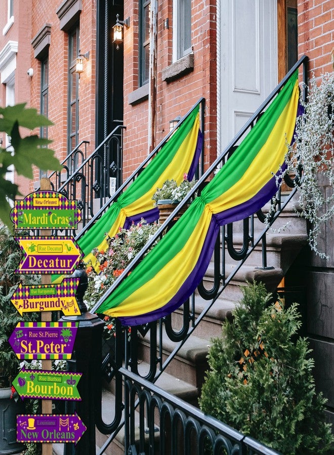 Wehhbtye 2PCS Mardi Gras Bunting Flag - Large New Orleans Mardigras Polyester Flag Banner - Purple Yellow Green Stripe Hanging Bunting for Carnival Porch Yard Outdoor Festival Decor(XL) - Image 4