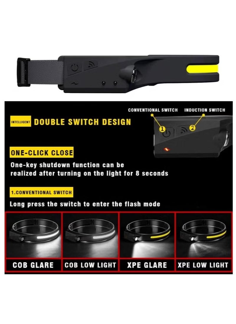 TIGER Rechargeable LED Headlamp Flashlight | 350 Lumen Waterproof Light with 5 Modes & Motion Sensor | 230° Wide Beam for Running, Camping, Hiking, Repairing & Outdoor Adventures  - Image 4