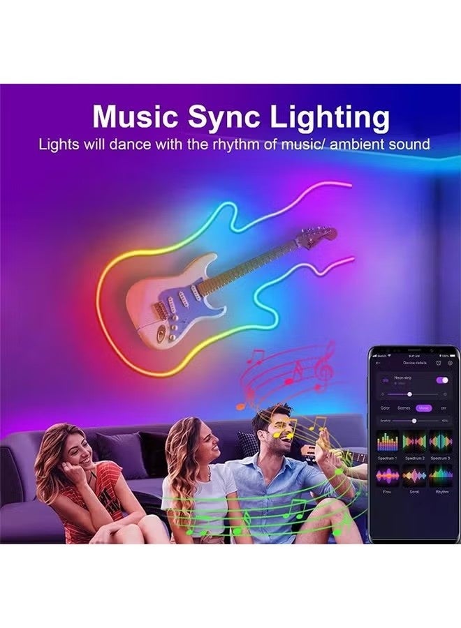 شريط إضاءة نيون RGB يعمل بمنفذ USB مع تحكم عبر تطبيق وبلوتوث، شريط إضاءة LED مرن مقاوم للماء مع جهاز تحكم عن بعد، مزامنة الموسيقى وإضاءة يمكنك تركيبها بنفسك لغرفة النوم، غرفة الألعاب، إضاءة خلفية للتلفزيون والديكور الخارجي - Image 5