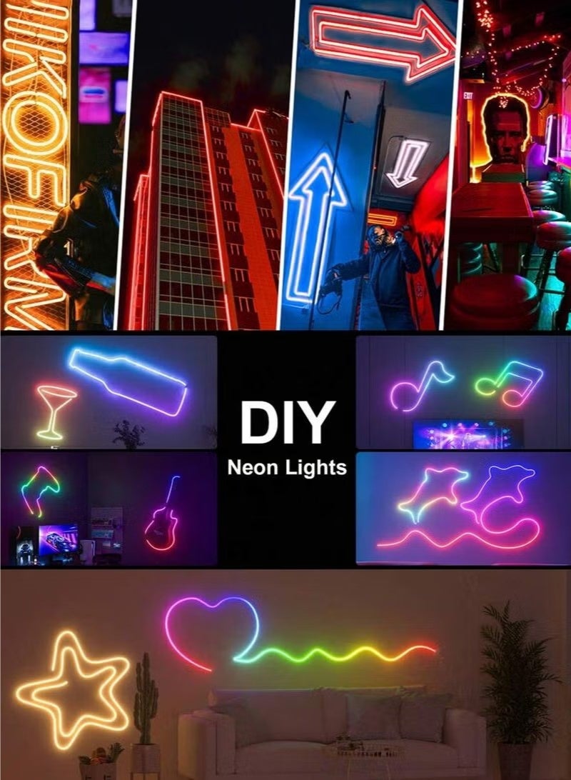 شريط إضاءة نيون RGB يعمل بمنفذ USB مع تحكم عبر تطبيق وبلوتوث، شريط إضاءة LED مرن مقاوم للماء مع جهاز تحكم عن بعد، مزامنة الموسيقى وإضاءة يمكنك تركيبها بنفسك لغرفة النوم، غرفة الألعاب، إضاءة خلفية للتلفزيون والديكور الخارجي - Image 3